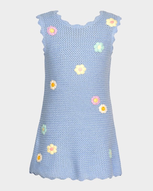 Girl's Crotchet Dress W/ 3D Flowers, Size 5-10